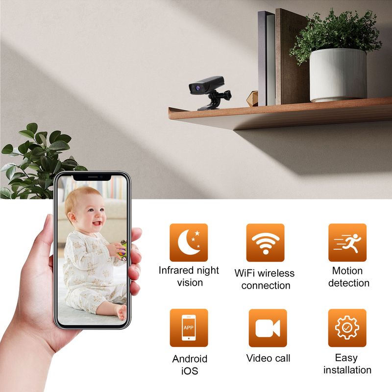 Telecamera per la fotografia con visione notturna HD Smart Home Monitor interno wireless mobile remoto_voghion.com