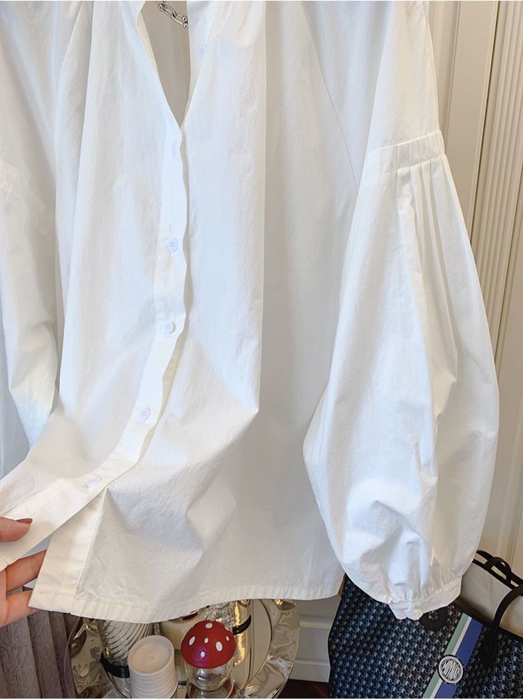 Camicetta vintage con balze francesi e maniche a sbuffo da donna – Elegante e chic camicia casual da donna in bianco, nero e cachi (S/M/L/XL)_voghion.com