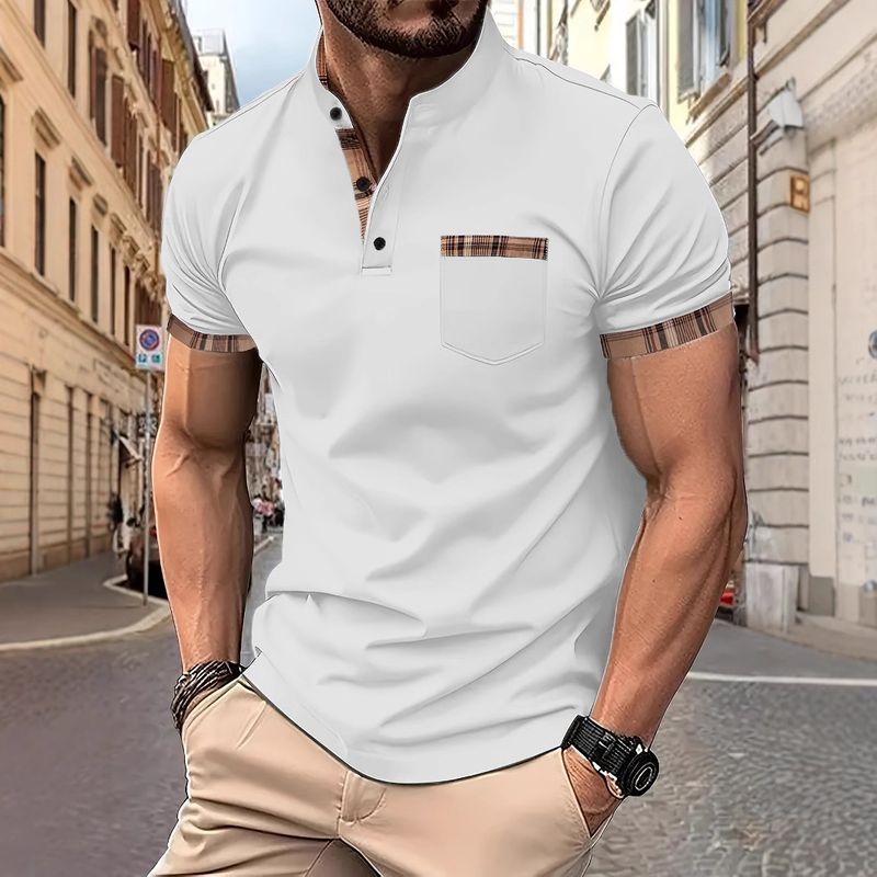 2025d 2025 Neues Herren-Lässiges Kurzarm-Poloshirt mit Stehkragen und Knopfleiste, vielseitiges T-Shirt_voghion.com