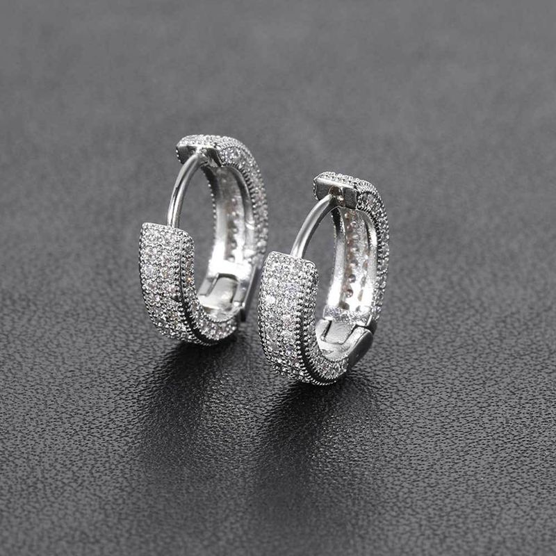 full diamond earrings men's plain ring new simple earrings Korean niche design circle trendy earrings_voghion.com
