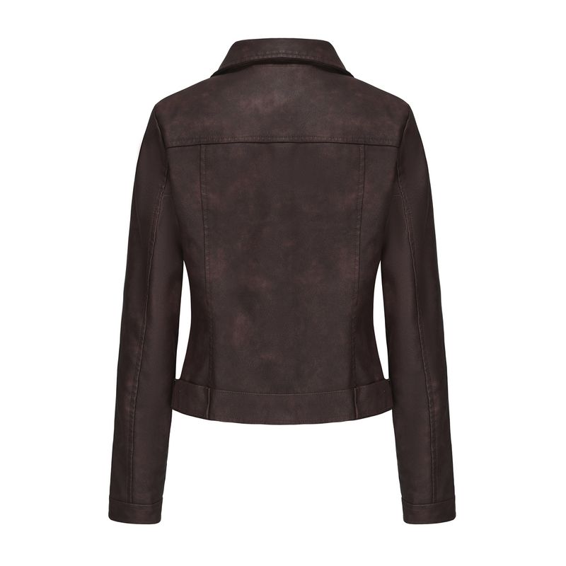 Women's Faux Leather Biker Jacket With Multiple Zipper Details, Long Sleeve Open Front Stylish Coat For Spring & Autumn_voghion.com