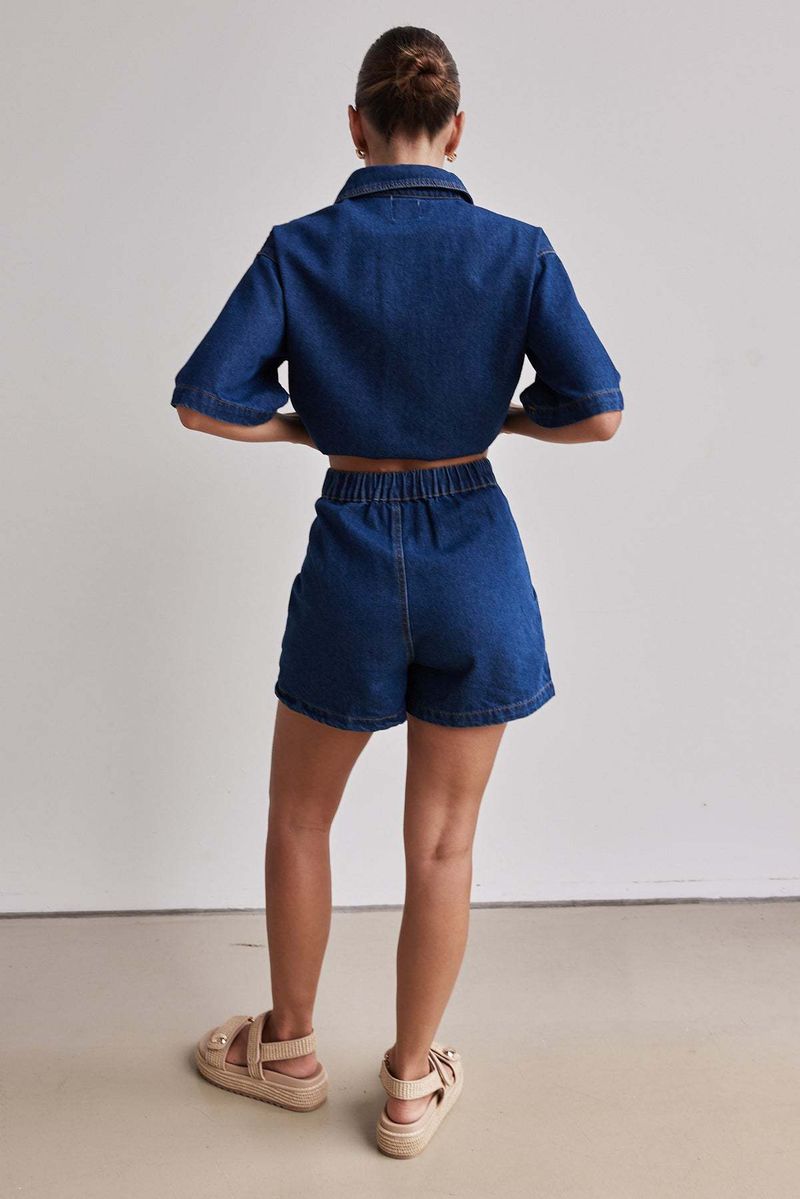 Roupas femininas verão feminino casual retro solto camisa jeans shorts conjunto_voghion.com