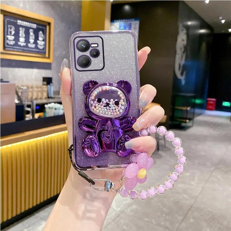 realme8 Custodia porta telefono con cinturino a forma di orso a forma di fiore per Oppo Realme 10 11 8 9 5 5i 5s 6i C33 C35 C53 C31 C15 C30 C55 C21 C20_voghion.com