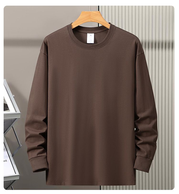 Maglietta a maniche lunghe da uomo primavera autunno, realizzata in puro cotone, tinta unita, adatta ai giovani in sovrappeso, con_voghion.com