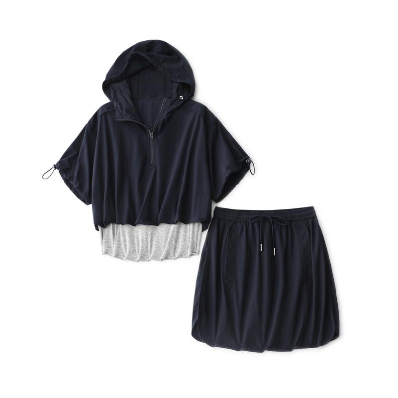 Audday Energetic Girl Summer New Hooded Drawstring Patchwork Top High Waist Shorts Casual Fashion Set_voghion.com