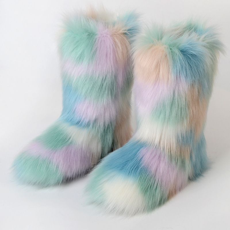 Winter snow boots Women's outer wear warm non-slip cross-border long fur mid-calf raccoon fur y2g fur boots_voghion.com