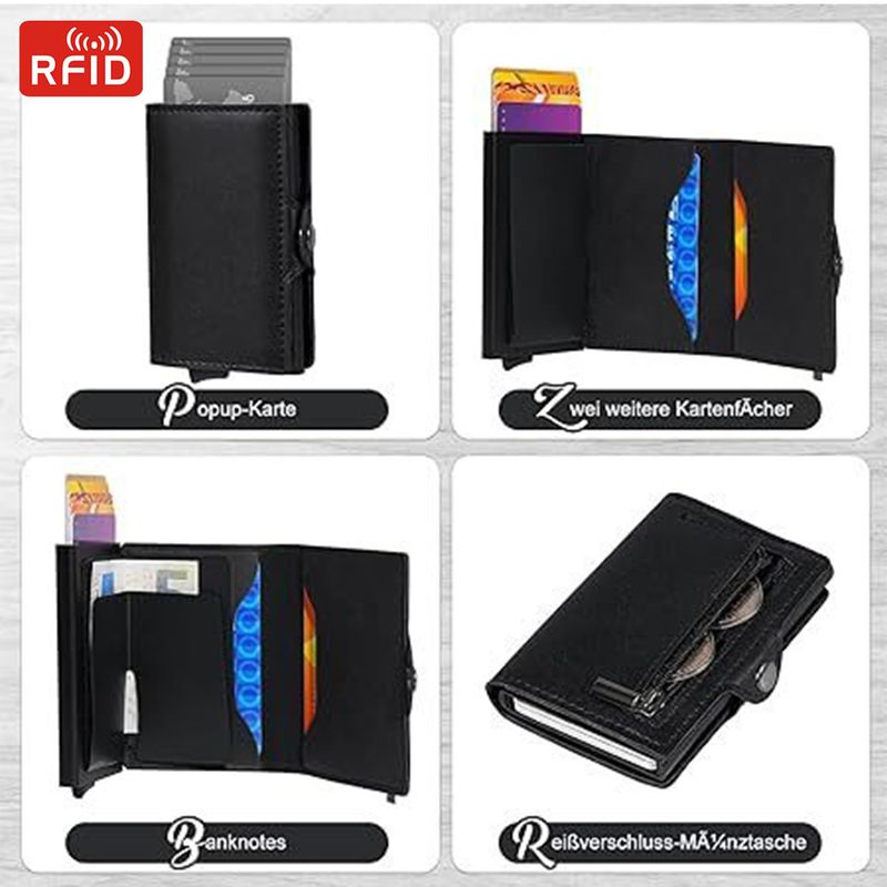 Porta carte automatico da uomo in alluminio con scatola, di alta qualità, con RFID, multi-slot, tasca porta monete con cerniera, sconto del 20%_voghion.com