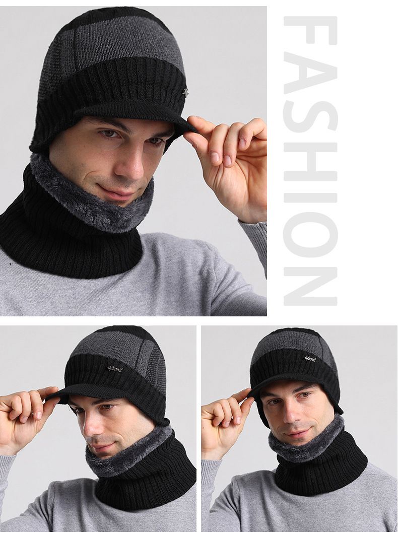 nuovo cappello caldo antifreddo in lana con collo set più velluto spesso abbinato al colore del cappello lavorato a maglia paraorecchie cappello testa_voghion.com