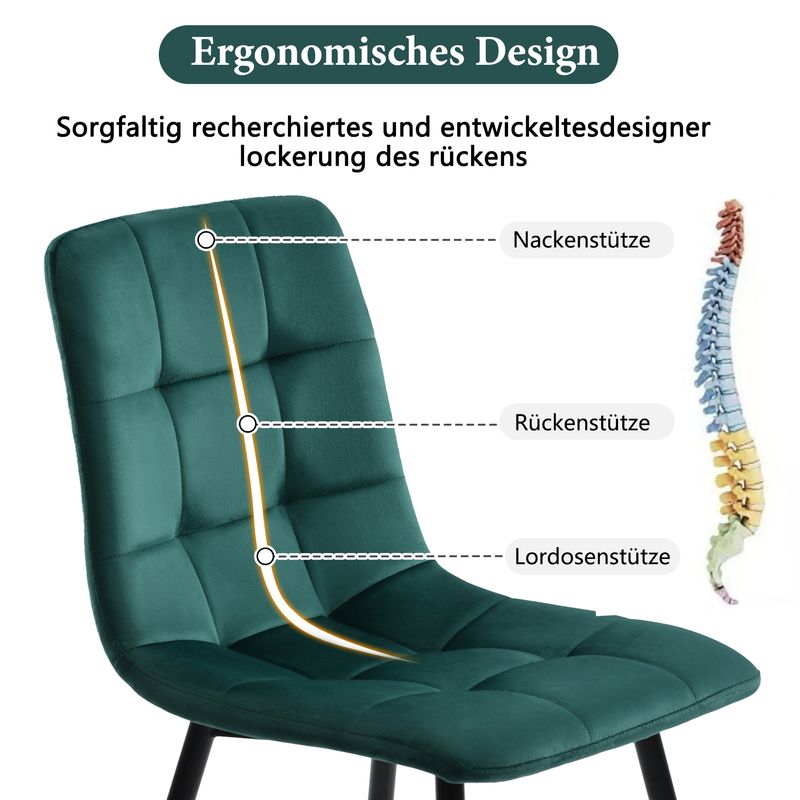 Set 5-teiliges Esstisch, Ronder Tisch (Ø100 Cm) Mit Schwarzen Beinen, Weiße Platte, 4 Grüne Samtstühle_voghion.com