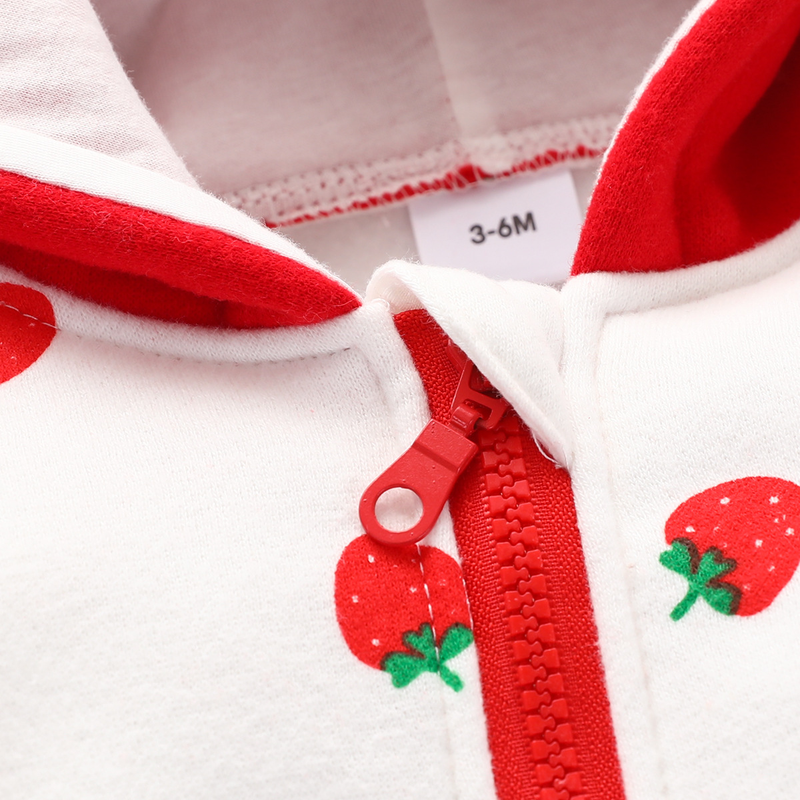 Babytøj spædbørn og småbørn elsker hættedragt baby efterår og vinter langærmet lynlås sweater bukser jordbær todelt sæt_voghion.com