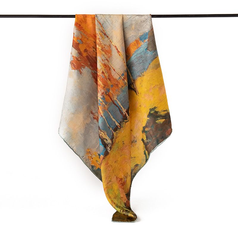 2024 Damen-Geschenkbox, Waldölgemälde, Maulbeerseide, fortgeschrittener professioneller Kleid-Quadratschal_voghion.com