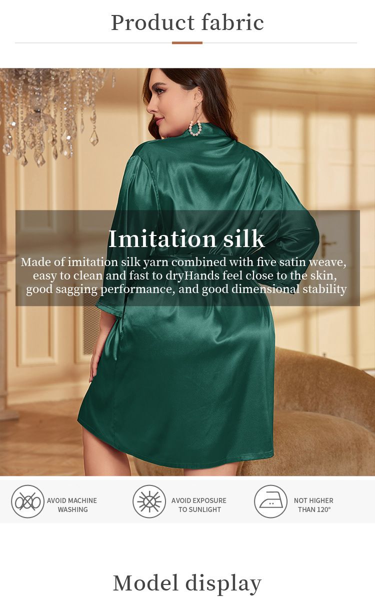 New Ice Silk Lace Up Bathrobe: Women's Cardigan Nightgown, With A Silk Like Texture And A Loose Plus Size That Exudes A Sexy And Lazy Vibe-1XL_voghion.com