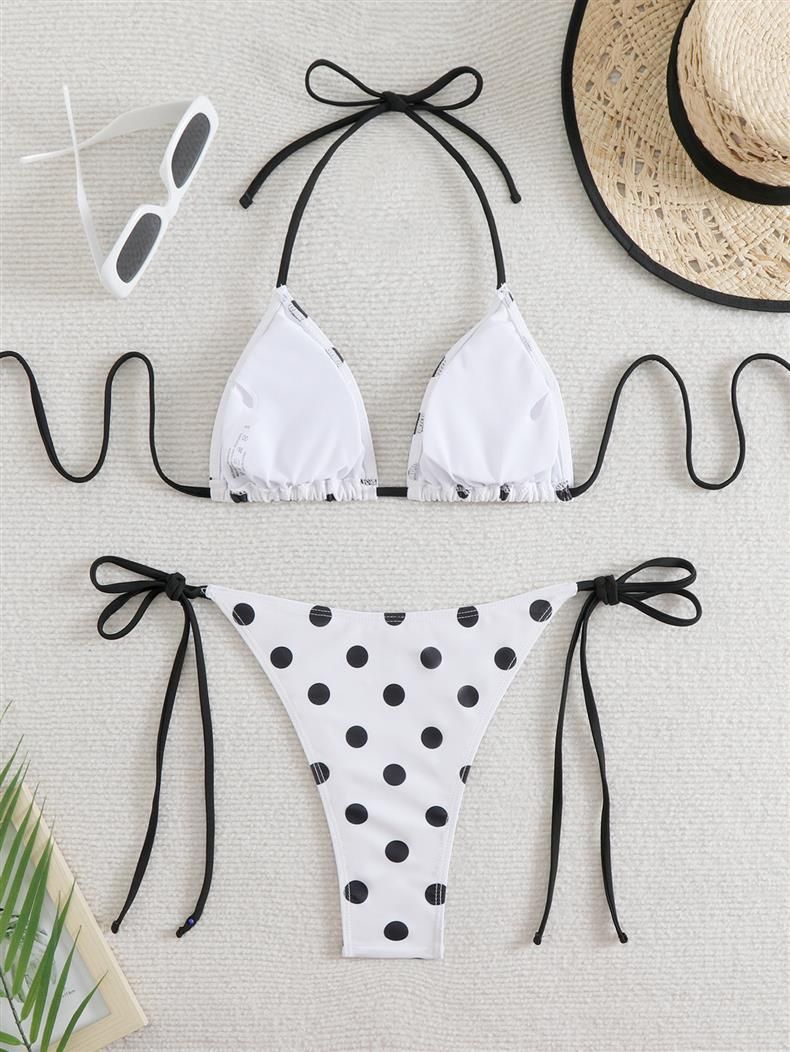 Ženska oblačila Novi retro bikini z vezalkami in ovratnikom, razcepljenim trikotnikom_voghion.com