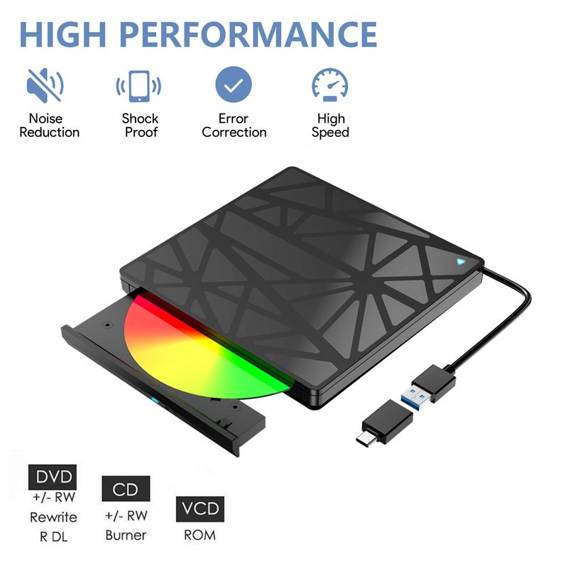 Xinweiqing DVD-Laufwerk Hochgeschwindigkeits-Fehlerkorrektur Plug-Play USB Typ-C Externer ultradünner CD-Lese-/Schreibrecorder für_voghion.com