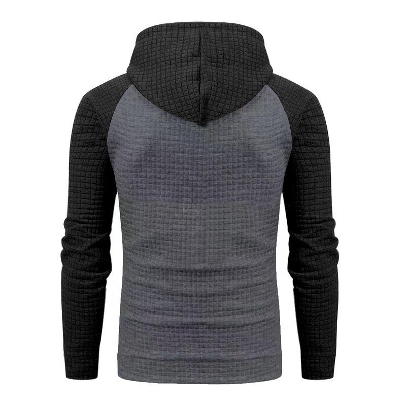 Erkekler yeni jakarlı küçük kare kapşonlu kazak moda renk bloklu eğlence İnce erkek kazak_voghion.com
