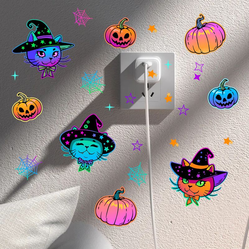 Glow In The Dark Halloween Wall Stickers - 6PCS Ghost Bat Spider Fluorescent Decals For Home Party Decor (20x15cm)_voghion.com