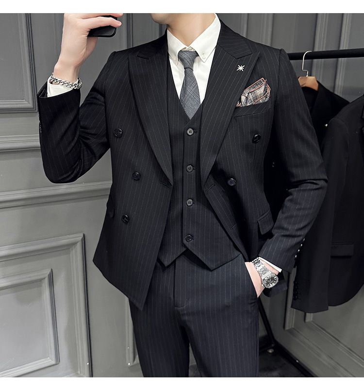 Britu stila moderns svītrains divrindu vīriešu līgavaiņa, līgavaiņa, kāzu kleitas, trīsdaļīga uzvalka komplekta tendence_voghion.com