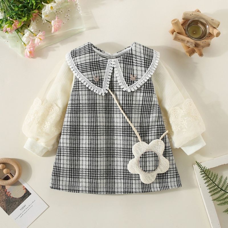 Lilledega tikitud organza pikkade varrukatega kleit beebitüdrukule nukukraega ruuduline kleit, saatke kott_voghion.com