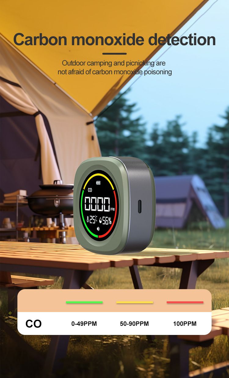Portable CO Detector Alarm With Temperature & Humidity Monitor – High Accuracy 0-500ppm Range, USB-C Rechargeable_voghion.com