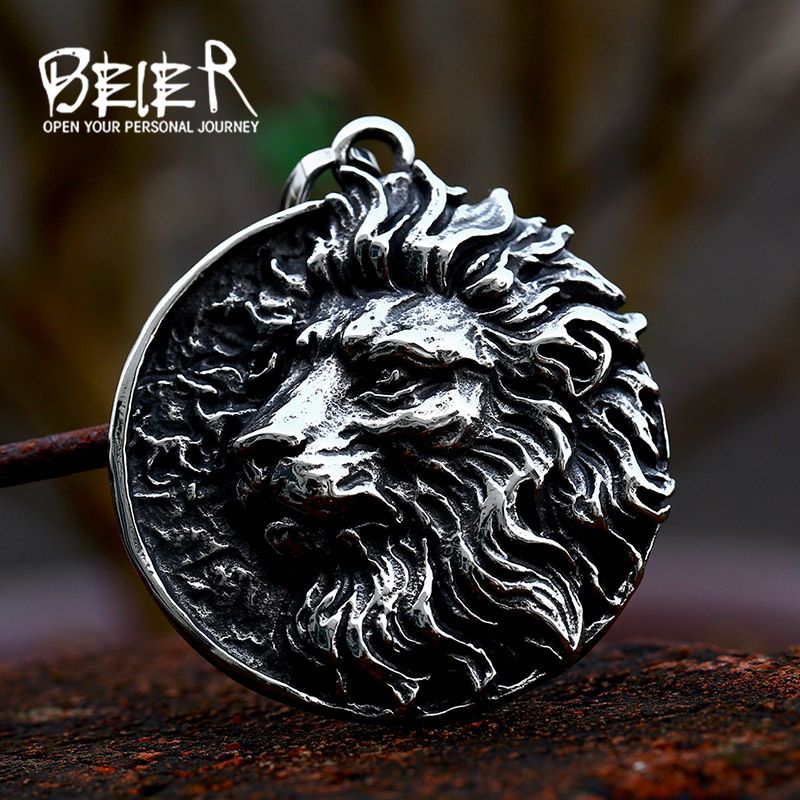 Beier Cross-Border Personalisierter Löwenkopf-Anhänger aus Edelstahl im neuen Stil, Großhandel, europäischer und amerikanischer Retro-Stil für Herren_voghion.com