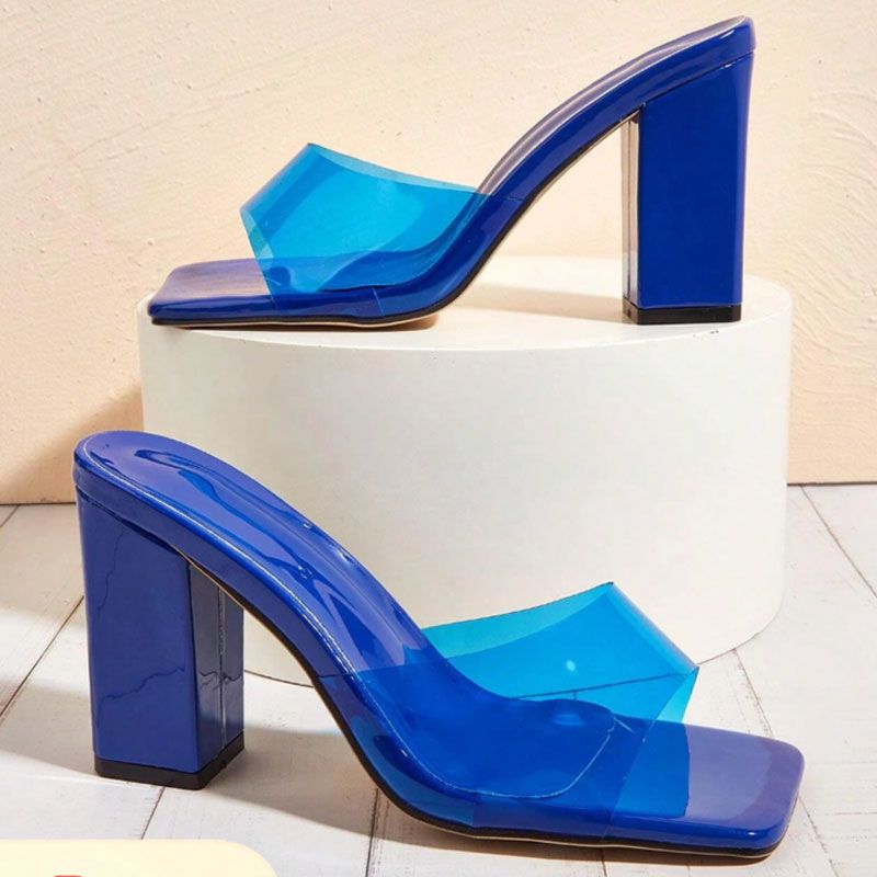 Square Head One Line High Heels Slipper Woman_voghion.com