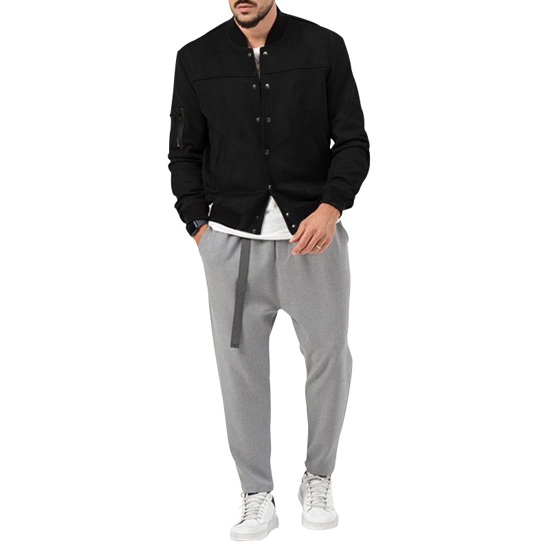 Men's Clothing Autumn and Winter Suede Stand Collar Men's Button Cardigan Jacket Casual Retro Jacket Men_voghion.com