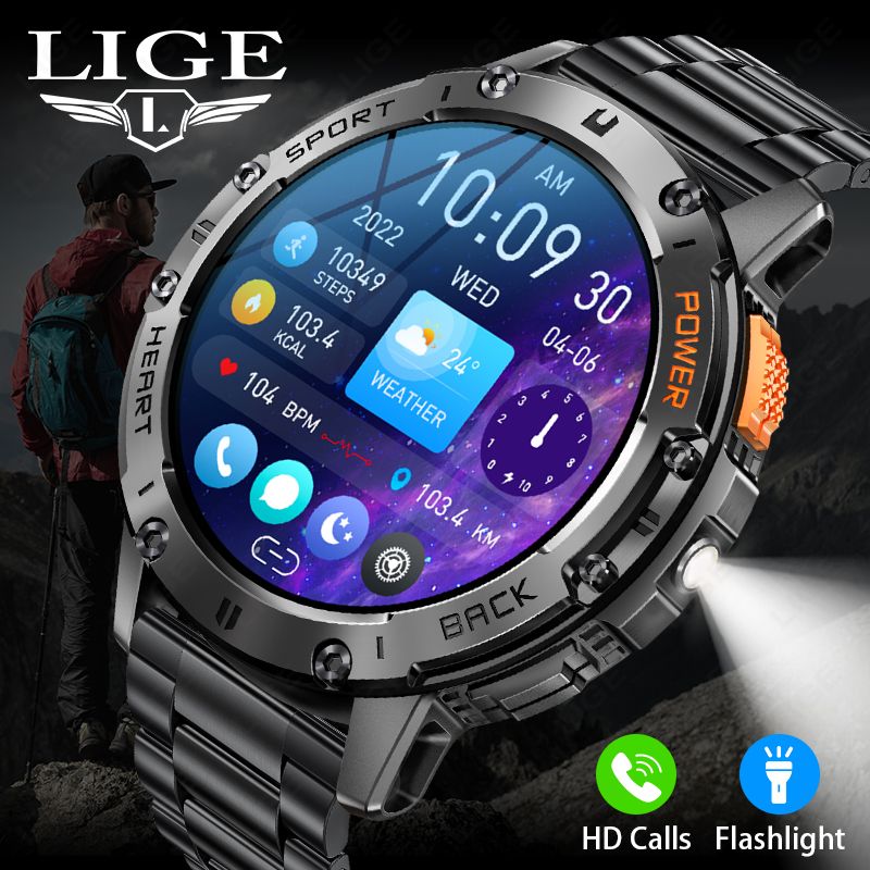 2025 New Smart Watch Men Outdoor 530mAh Large Battery Bluetooth Call Sport Fiess Bracelet AMOLED Screen Flashlight_voghion.com