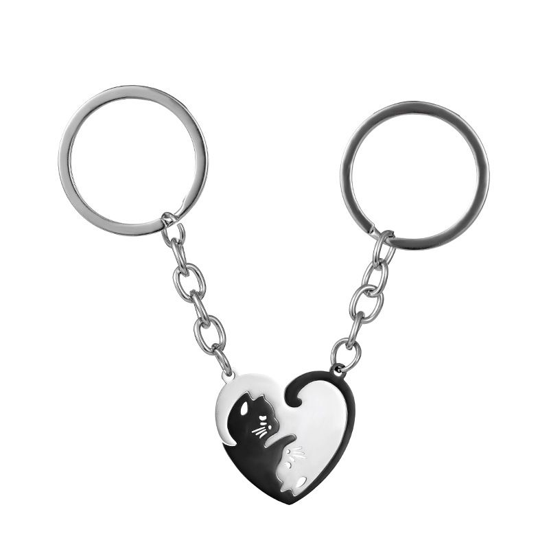 Portachiavi con ciondolo a forma di gatto bianco e nero, portachiavi anti-smarrimento in acciaio inossidabile per coppie uomo e donna, accessori per ciondoli da borsa_voghion.com