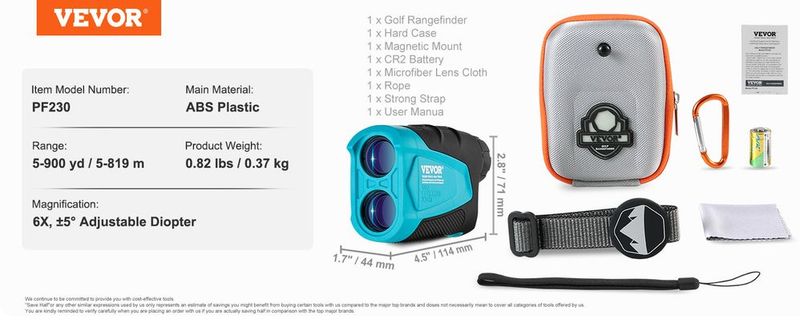 VEVOR Golf Rangefinder, 900 Yards Laser Golfing Hunting Range Finder, 6X Magnification Distance Measuring, Golfing Accessory With External Magnet Mount, High-Precision Flag Lock, Slope, And Batteries_voghion.com
