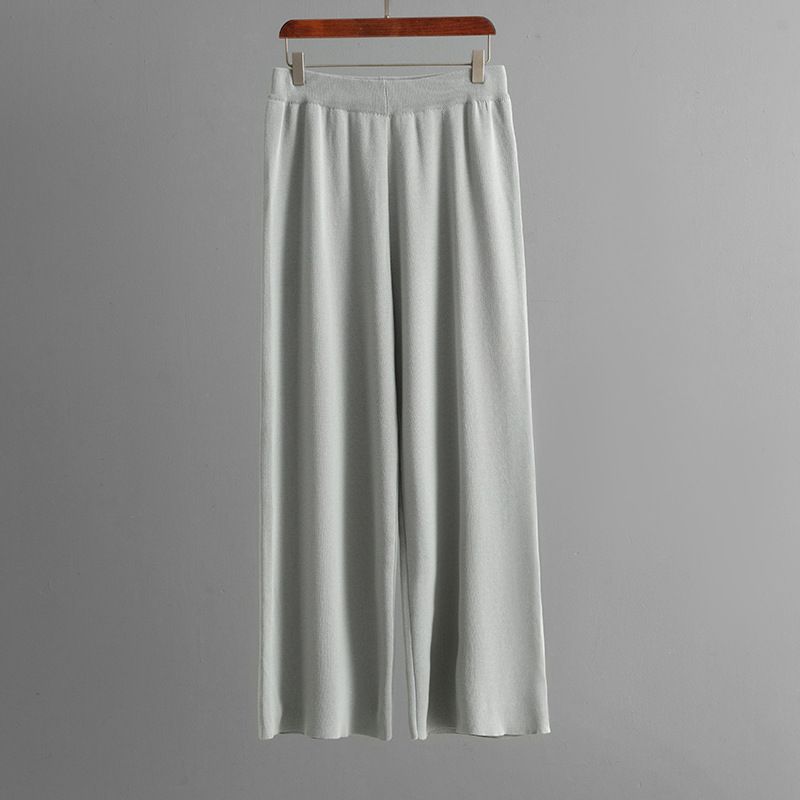 Women's Clothing Summer New Simple Cardigan Loose Sleeveless Knitted Vest Suit + Wide Leg Pants Knitted Two Piece Suit For Women_voghion.com