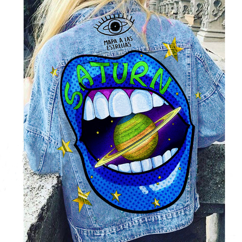 Kappa Långärmad Lapel Arbetskläder Tryckt jeansjacka Ny stil_voghion.com