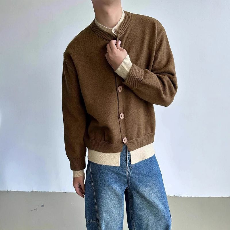 Autumn And Winter Men's Retro Cardigan Casual Loose Contrasting Button Jacket Knitted Sweater_voghion.com