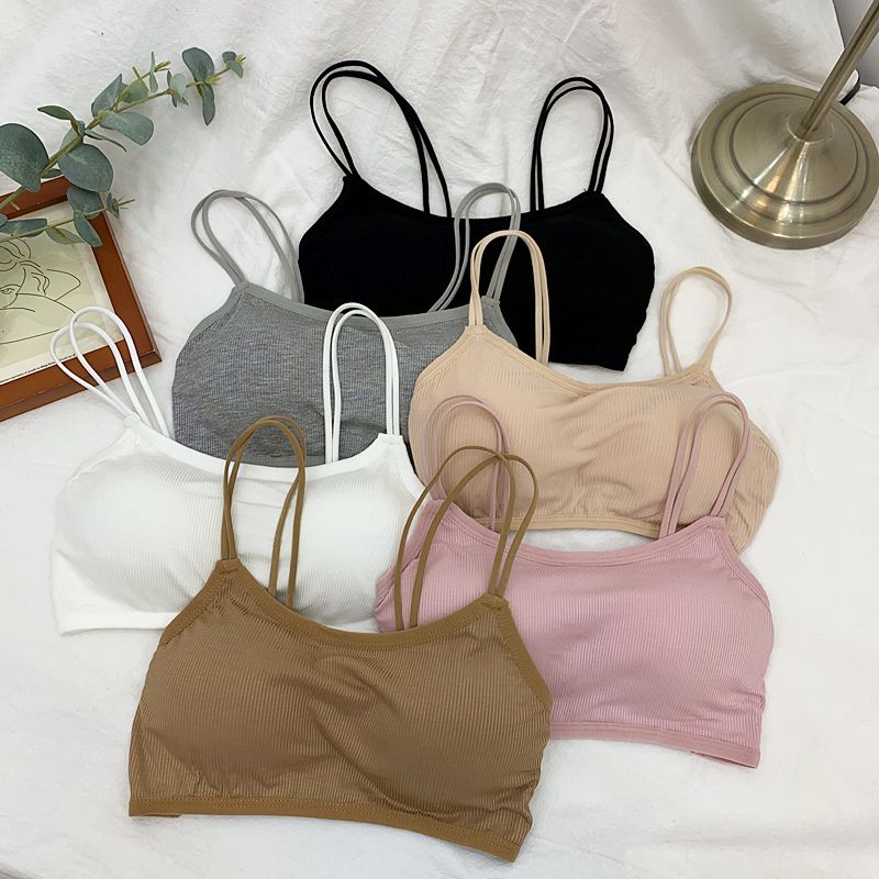 Beauty Back K-style Integrated Student Pure Color Spaghetti Strap Bra_voghion.com