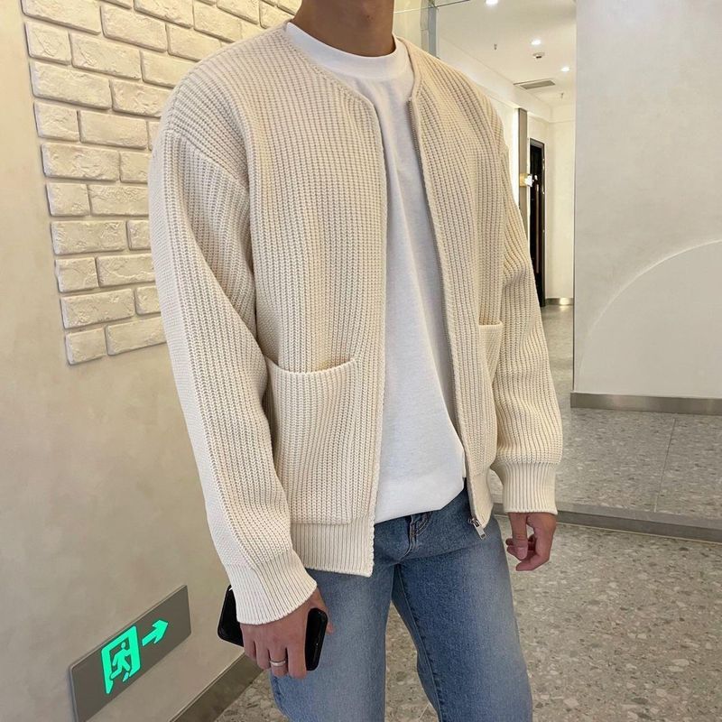 Men's Clothing Men's Casual Knit Cardigan Sweater - Soft & Comfortable Oversized Pullover For Autumn & Winter (Multiple Colors & Sizes Available)_voghion.com