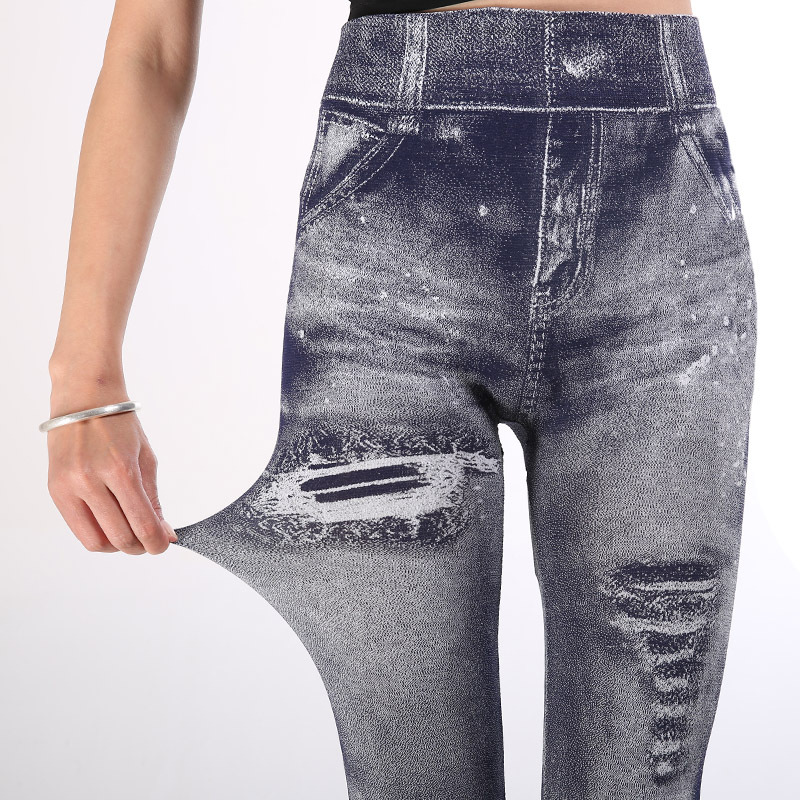 Leggings imitation denim pour femmes, pantalons multicolores populaires à neuf points pour soulever les hanches_voghion.com