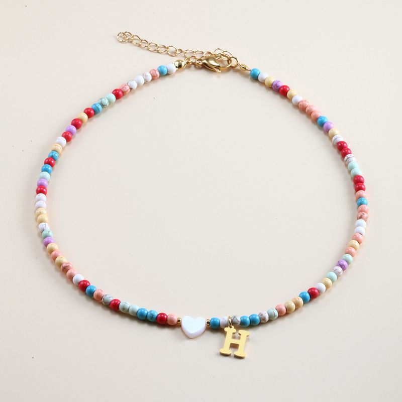 Vendita calda transfrontaliera in acciaio inossidabile oro 26 lettera inglese ciondolo conchiglia amore colore misto turchese collana fai da te clavicola_voghion.com