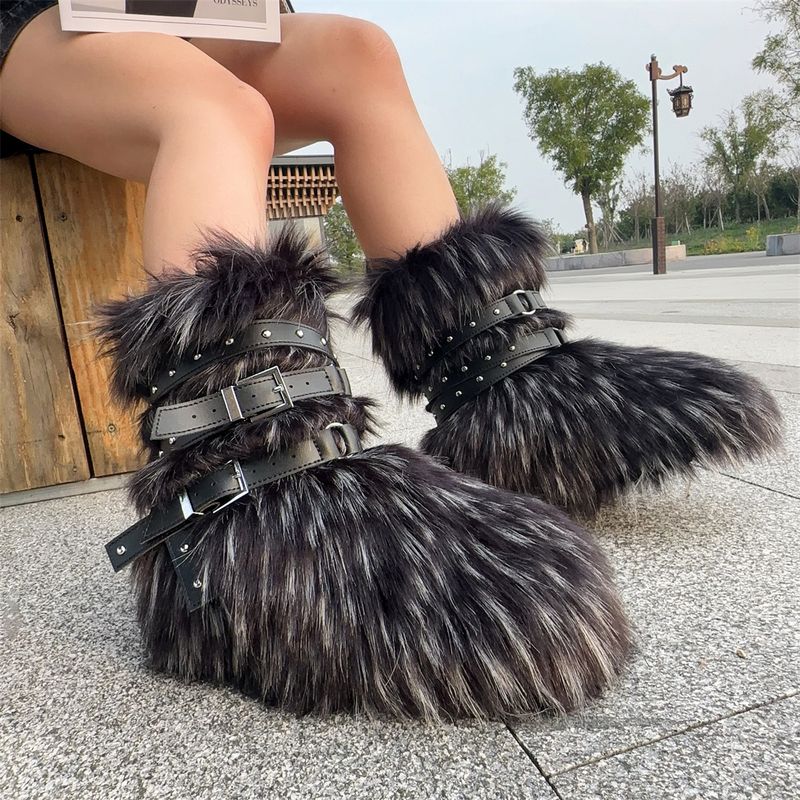 Botas de invierno con plataforma plana estilo punk para mujer, con tachuelas y piel sintética: antideslizantes, cálidas y a la moda (varios colores y tallas disponibles)._voghion.com