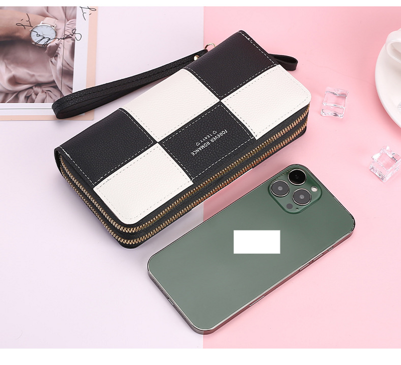 Portafoglio lungo per cellulare con cerniera semplice a tre colori per ragazza_voghion.com