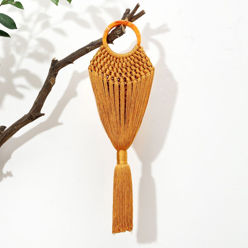 2021 Neue Abend-Nischen-Design-Urlaubs-Stil Handgewebte Acryl-Einfarbige Handheld-Quastentasche_voghion.com