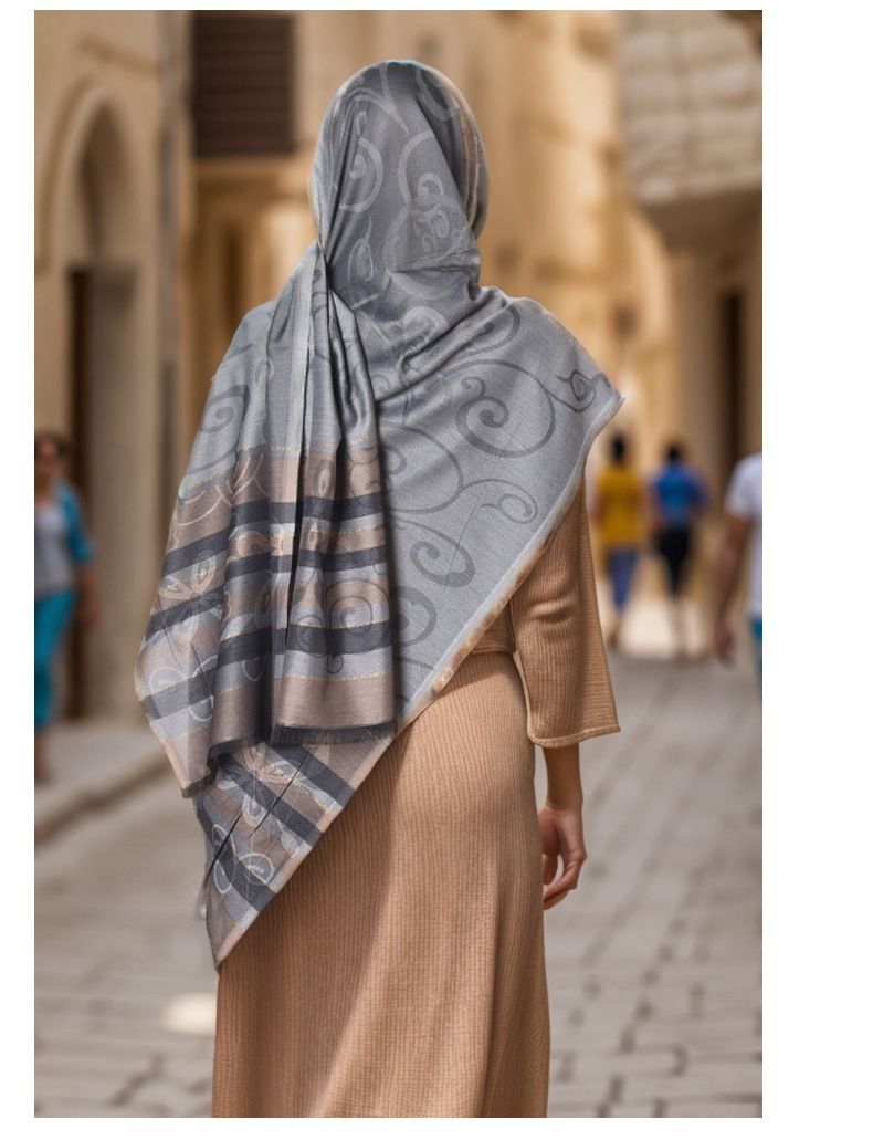 Striped Gauze Ethnic, Hijab, Multifunctional Sunscreen, Silk Scarf, Generous Towel, Women's_voghion.com