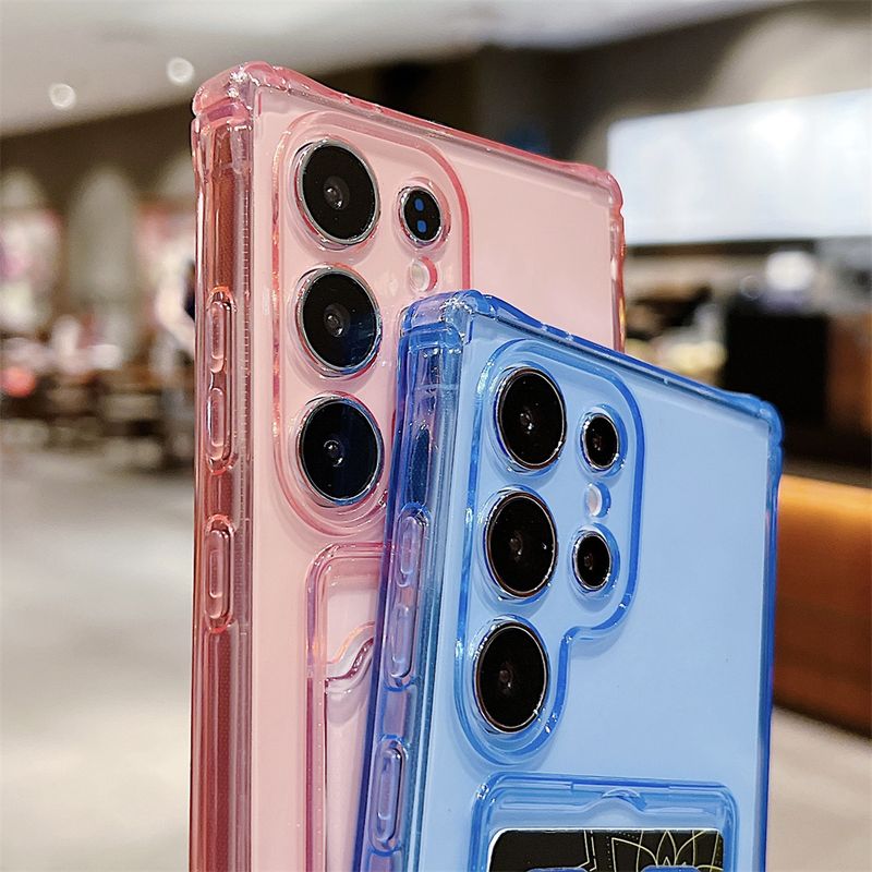 Clear Card Slot Holder Phone Case For Samsung Galaxy S25 S21 Ultra S20 FE S22 S24 S23 Plus Soft Cover_voghion.com
