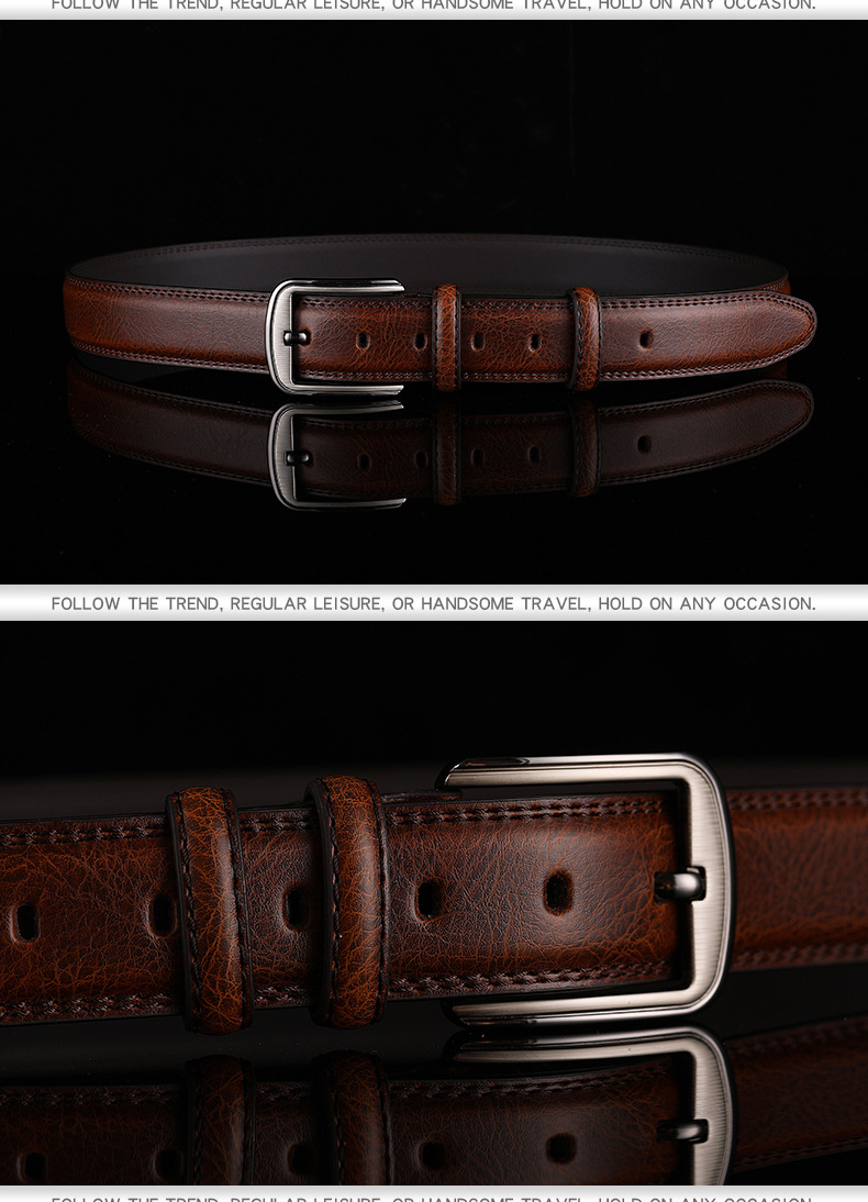 New Hot Items Selected Good New Men's Real Cowhide Needle Buckle Belt with 4-color Fashion Versatile Casual Trendy Trouser Belt_voghion.com