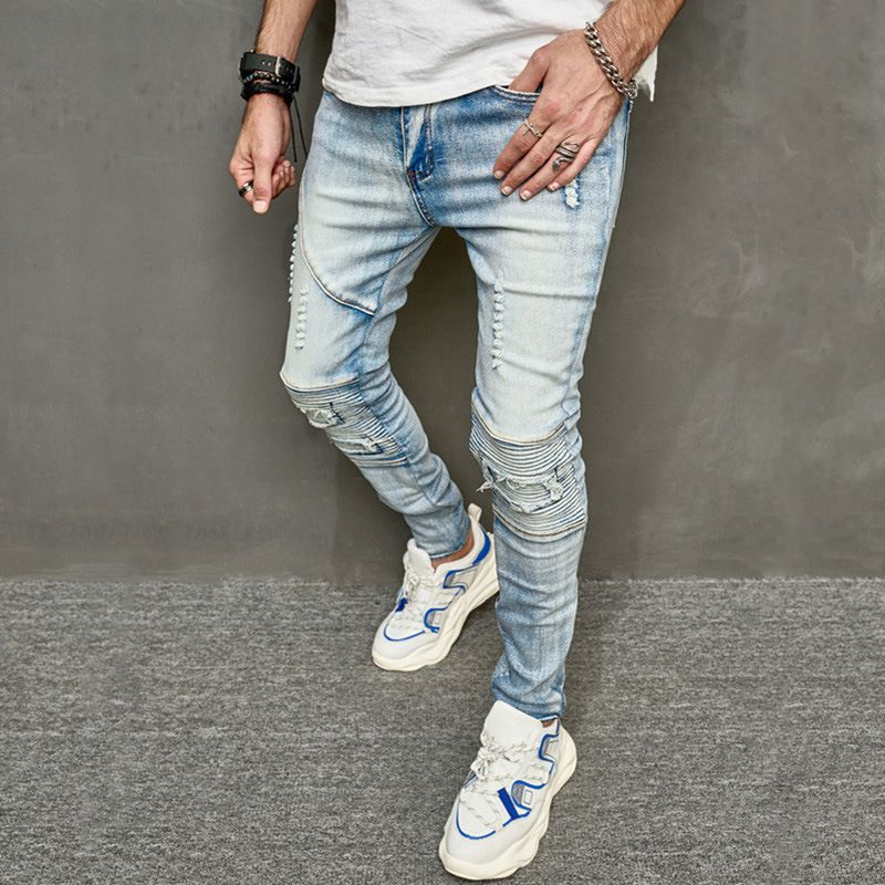 Men's Clothing New Men's Jeans Casual Ripped Slim Fit Slim Fit Stretch Men's Pants_voghion.com