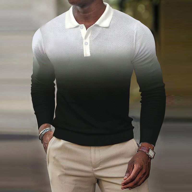 Polo de manga larga con degradado para hombre y mujer: ropa informal de moda para otoño e invierno._voghion.com