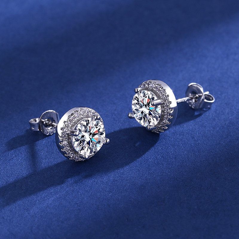 High Carbon Diamond Round Earrings For Women - Silver Plated Fashion Jewelry (Hot Selling Ladies Accessories)_voghion.com
