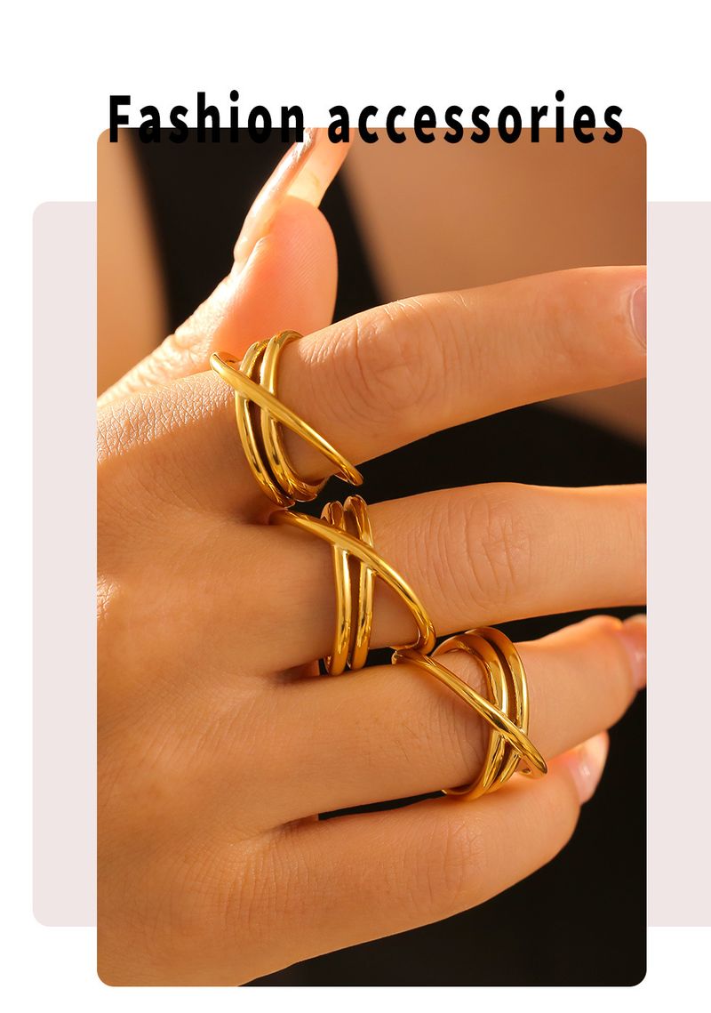 Irregular Lines, Three Intersecting Lines, Cool Style, Simple And Elegant Stainless Steel Women's Ring_voghion.com