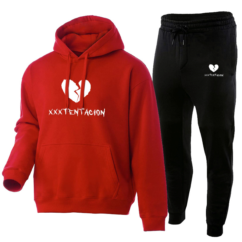 Xxxtentacion bedrucktes Hoodie-Set aus Herrenpullover, Hose und weicher Sportbekleidung_voghion.com