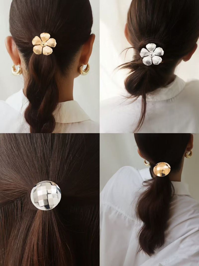 Minimalist Design Metal Tie Geometric Round Flower Cold Ponytail Rope Multifunctional Minimalist Hair Accessories_voghion.com