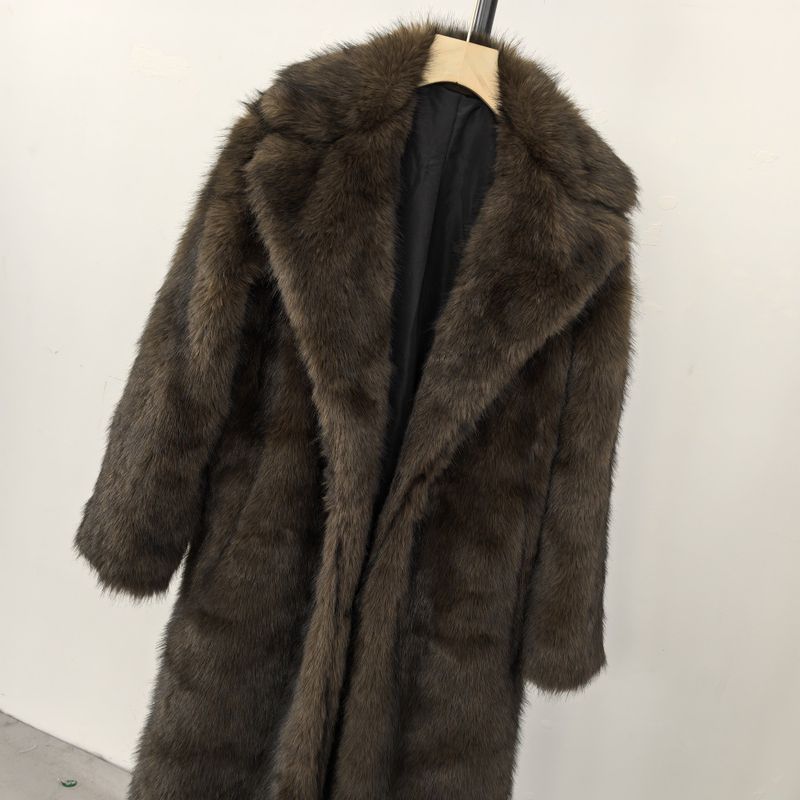 Damenbekleidung Hochwertiger Kunstpelz Umweltfreundlicher Damen Langer Kunstpelzmantel - Elegante Jacke Reverstaschen Individualisierbar_voghion.com
