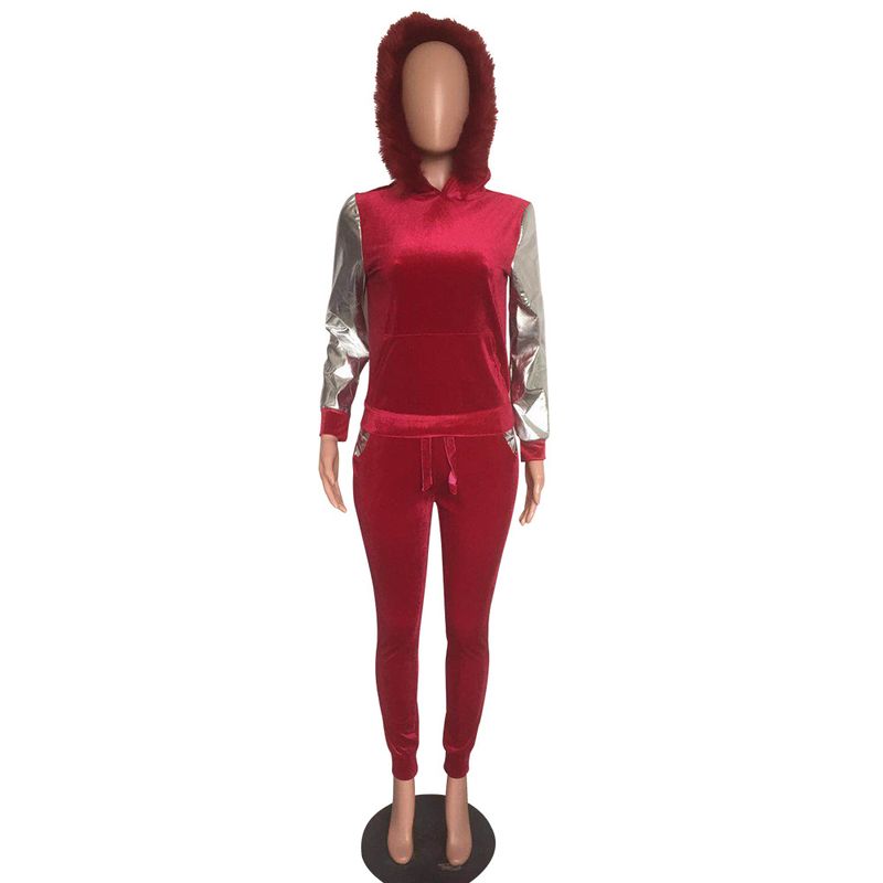 popular plush hooded sweatshirt and trousers two-piece set_voghion.com